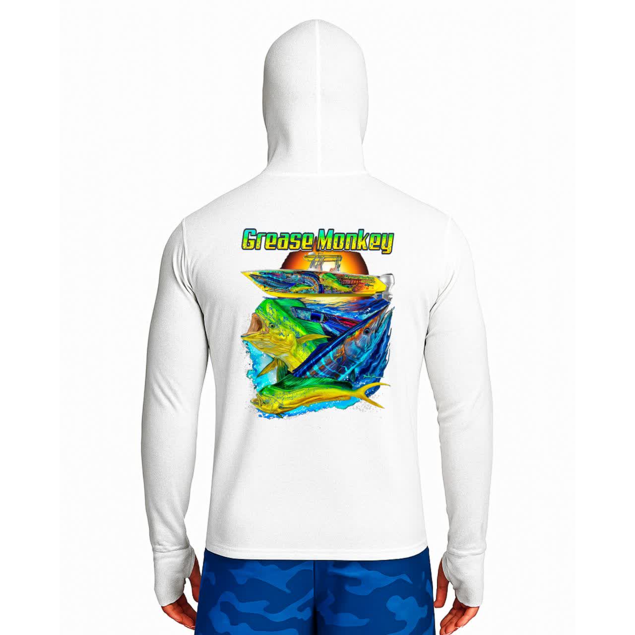 تیشرت ماهیگیری آستین بلند با کلاه و اسکارف سرخود مدل Grease Monkey