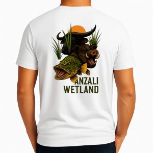 تیشرت نخی سفید و مشکی طرح تالاب انزلی (چاپ کمری)