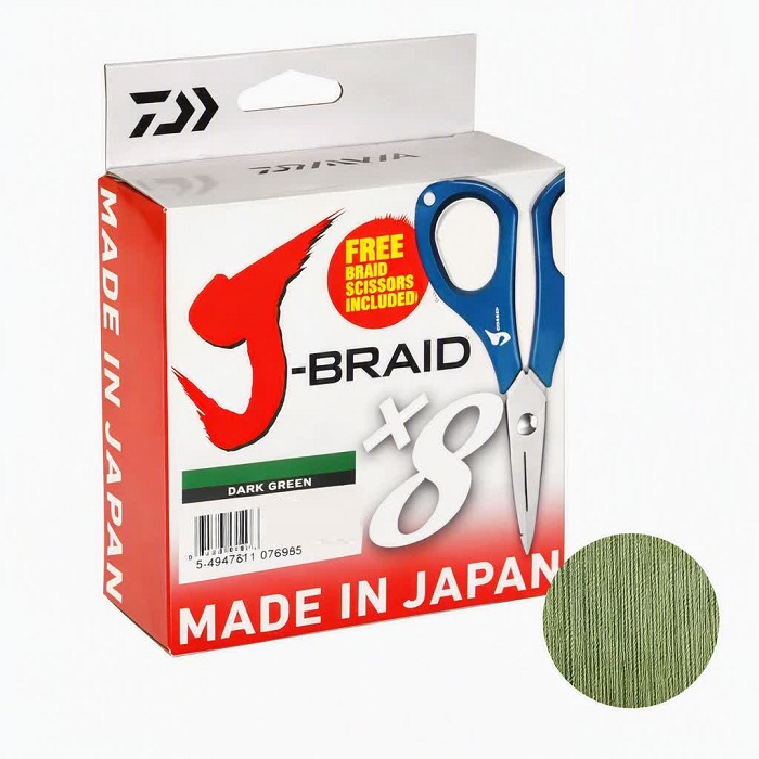 نخ ماهیگیری براید دایوا سبز لجنی DAIWA J-BRAID X8 (همراه با قیچی)